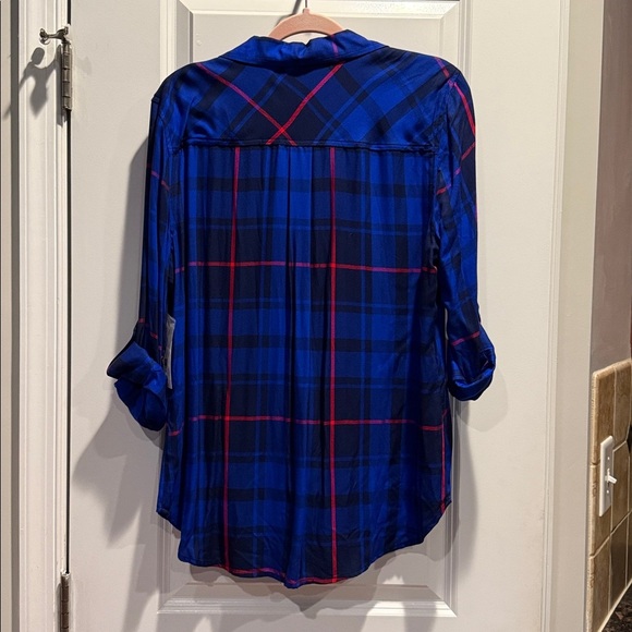 NWT! Long Sleeve Blue and Red Plaid Button-Up Shirt - Picture 6 of 9